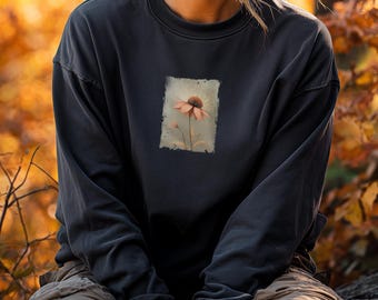 Minimalist Floral Long Sleeve T-Shirt: Comfort Colors Cottagecore Top