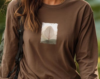 Cottagecore Comfort Colors Garment-Dyed Long Sleeve, Minimalist Tree Design, Nature-inspired Tee
