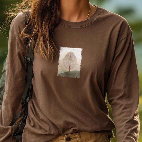 Cottagecore Comfort Colors Garment-Dyed Long Sleeve, Minimalist Tree Design, Nature-inspired Tee
