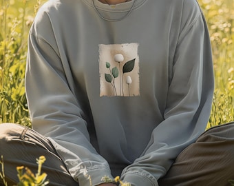 Minimalist Botanical Comfort Colors Long Sleeve T-shirt, Whimsical Nature-Inspired Garment-Dyed shirt