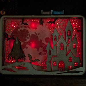 Lightbox Dracula Castle: digitaal lasergesneden bestand | svg - dxf - ai - lbrn2