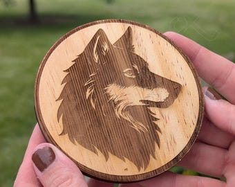 Engraved Wooden Coaster – Wolf Design | Handmade for Nature & Art Lovers