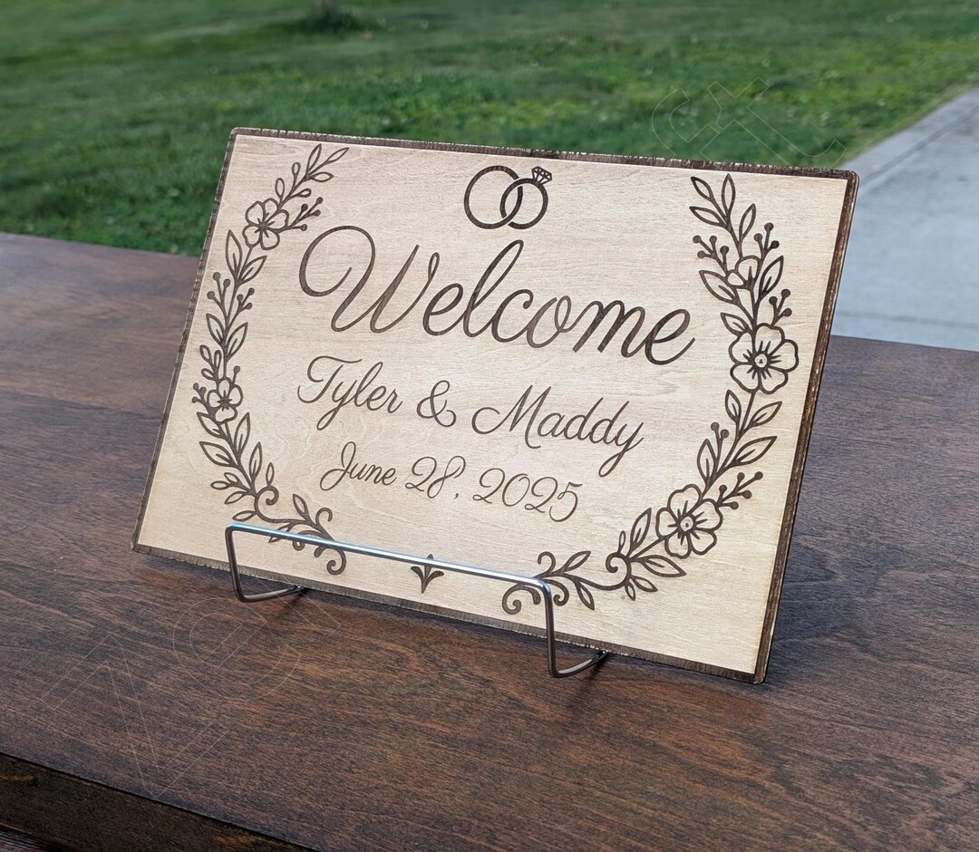 Personalized Wedding Welcome Sign – Engraved Wood Sign With Floral ...
