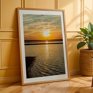 Golden Sunset Water Reflection Printable Wall Art, Coastal Sunset Photography Download, Ocean Landscape Print, Minimal Sunset Decor