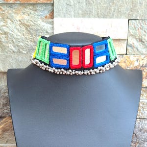 Mirror&gungroo embellished choker set with earrings.Navratri,Ethnic,Boho Indian,Handmade,Festive,Colourful,Ecofriendly,Artisan jewellery