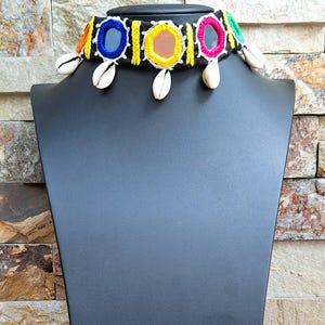 Mirror & kodi embellished choker set with earrings.Navratri,Ethnic,Boho Indian,Handmade,Festive,Colourful,Ecofriendly,Artisan jewelry