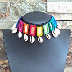 Mirror & Kodi embellished choker set with earrings.Navratri,Ethnic,Boho Indian,Handmade,Festive,Colourful,Ecofriendly,Artisan jewellery