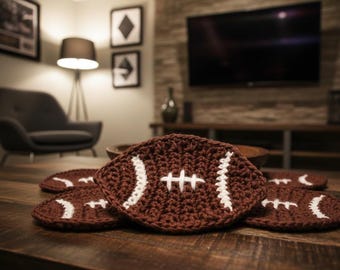 Football Coaster Pattern | Beginner Crochet Coaster | Team Color Game Day Decor PDF