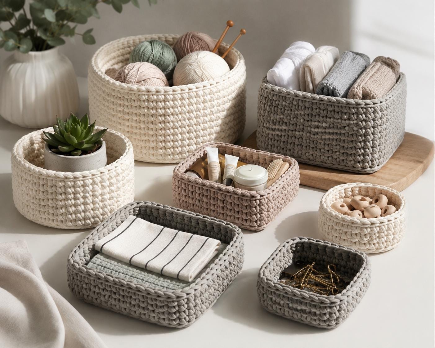 かぎ編みバスケット収納 How to Crochet a Mini Basket (Accessory Container) with One Ball