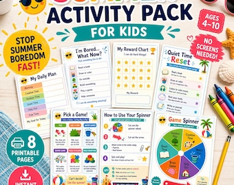 Summer Activity Pack for Kids, Boredom Buster, Routine Chart (Digital Download)