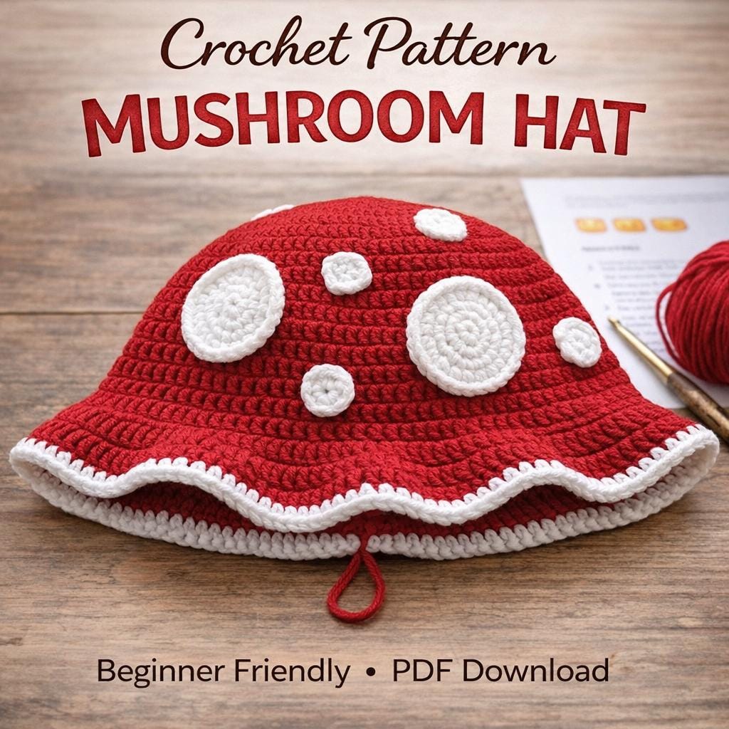 30 Ruffle Bucket Hat Crochet Patterns for Summer, Cottagecore, and Everyday Wear 22 Mushroom Ruffle Brim Bucket Hat Crochet Pattern