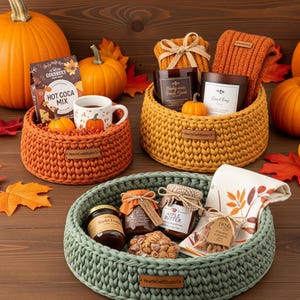 Fall Crochet Basket Pattern Set - 3 Easy Round Baskets with Handles | Beginner Home Decor PDF | Giftable Storage Crochet Pattern