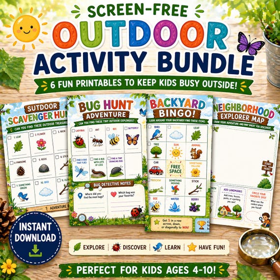Outdoor Scavenger Hunt Bundle | Screen-Free Kids Activities (Ages 4-10)