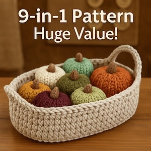 Crochet Pumpkin Basket Pattern Fall Decor Amigurumi Set Nine in One Beginner Crochet Tutorial