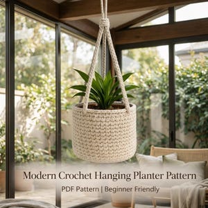 Modern Crochet Plant Hanger Pattern | Structured Indoor Planter (PDF)