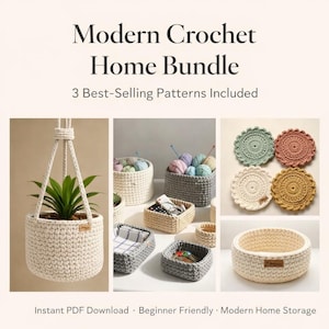 Crochet Basket Pattern Bundle | Hanging Planter + Coasters | Beginner Home Decor PDF Set