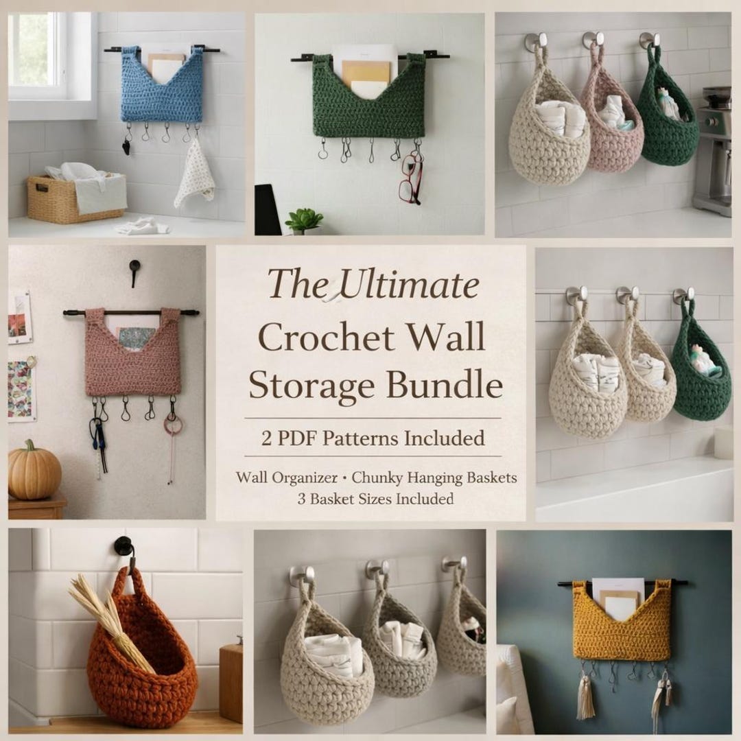 Modern Crochet Wall Storage Bundle PDF, Organizer + Chunky Hanging ...