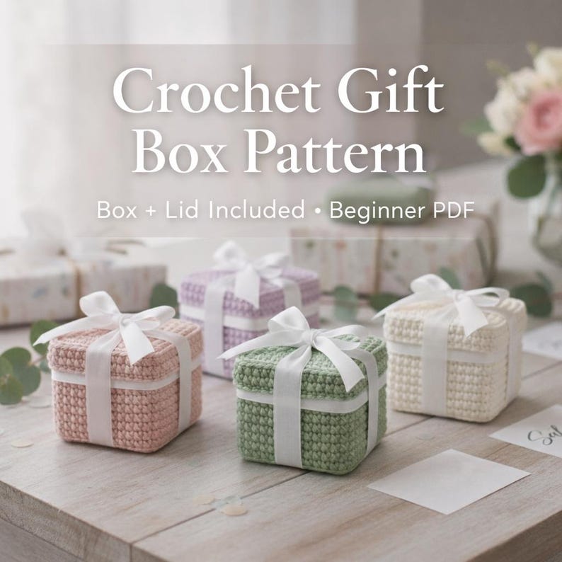 Crochet Gift Box Pattern – Mini Box with Lid, Beginner PDF, Wedding Favor image 1