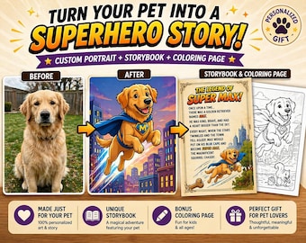Custom Pet Superhero Portrait Storybook | Personalized Dog Gift (Digital Download)