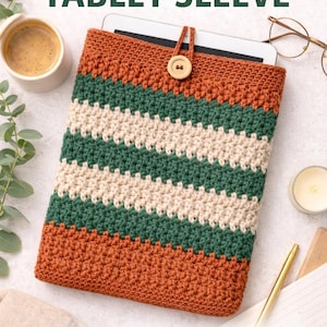 CROCHET PATTERN - Easy Modern Crochet Tablet Sleeve Pattern, iPad & E-Reader Sleeve, Button Closure, Beginner Friendly PDF