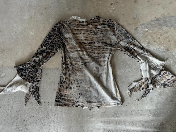 Y2K Leopard Mesh Ruffle Blouse | Sheer Fairy Grun… - image 8