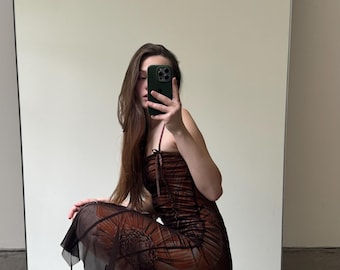 Sue Wong Nocturne Gorgeous Rich Brown Silk Beaded Long Flowy Mini