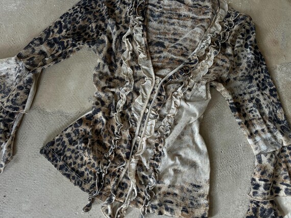 Y2K Leopard Mesh Ruffle Blouse | Sheer Fairy Grun… - image 6