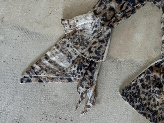 Y2K Leopard Mesh Ruffle Blouse | Sheer Fairy Grun… - image 3