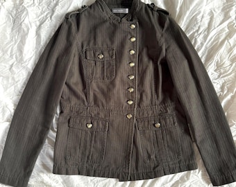 Y2K Military Style Short Pea Coat / Vintage Green Fitted Jacket / Petite Ladies Military Jacket / Early 2000s Reefer Coat Size S-M