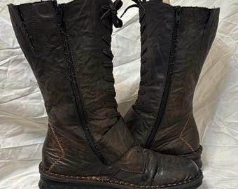 Vintage Distressed Leather Lace-Up Boots: Brown Grunge Military Style, EU 39