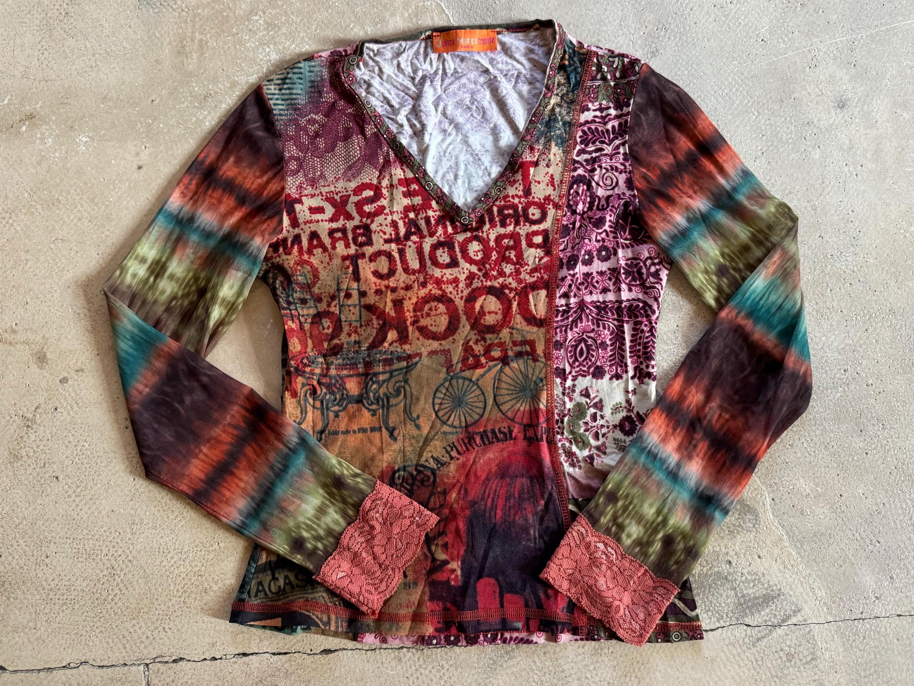 Vintage Y2K Mesh Top by Quinze Heures Trente | Boho Sheer Long 