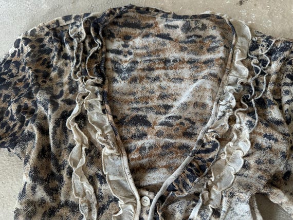 Y2K Leopard Mesh Ruffle Blouse | Sheer Fairy Grun… - image 7