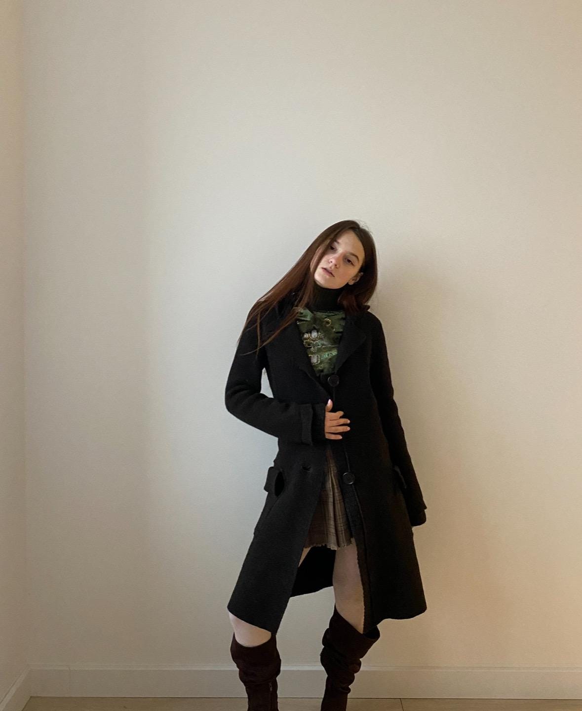 Vintage Cop Copine Wool Coat With Hood – Dark Academia Gothic
