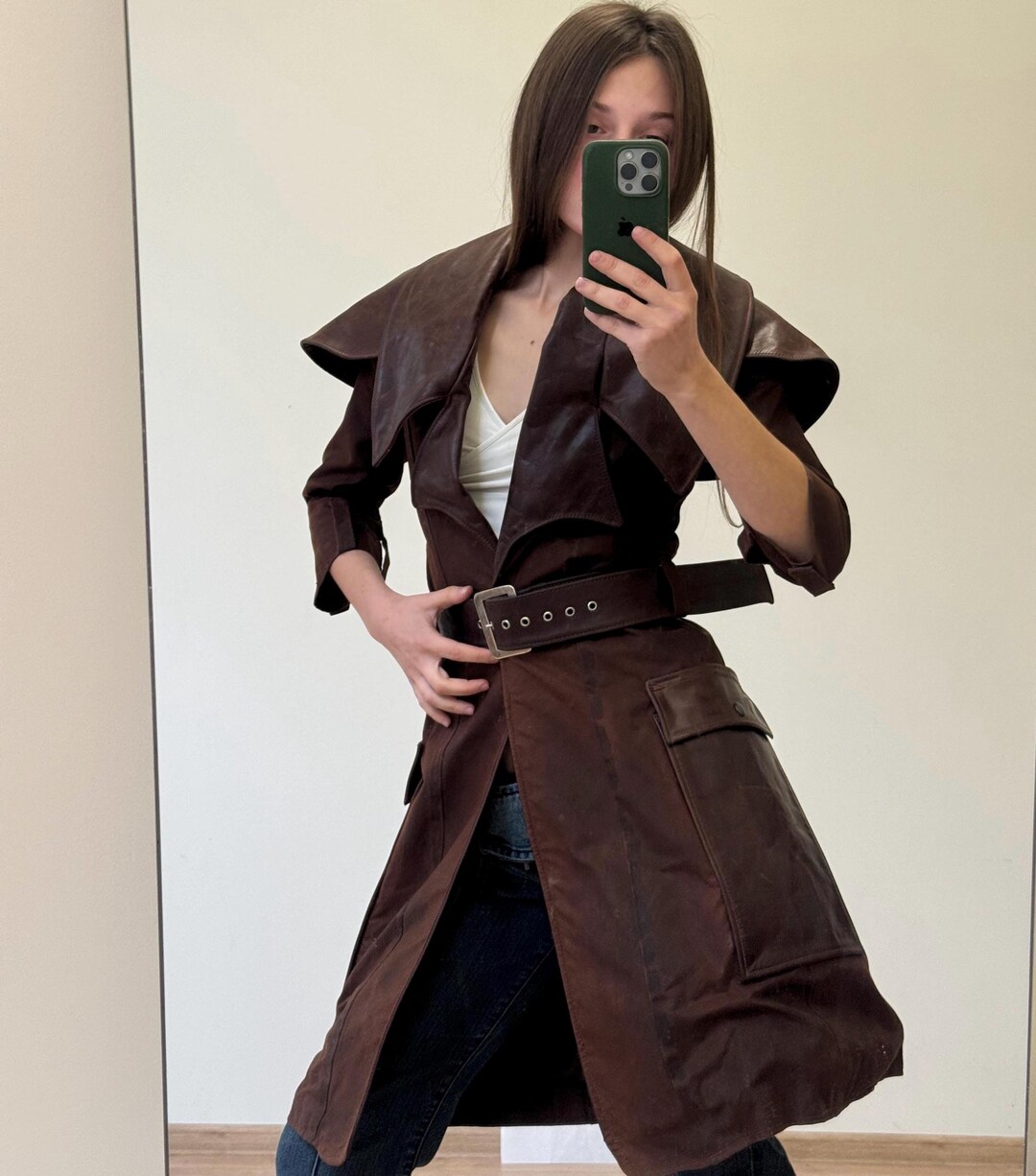 Steampunk Distressed Leather Trench Coat – Gothic Belted Jacket - Etsy