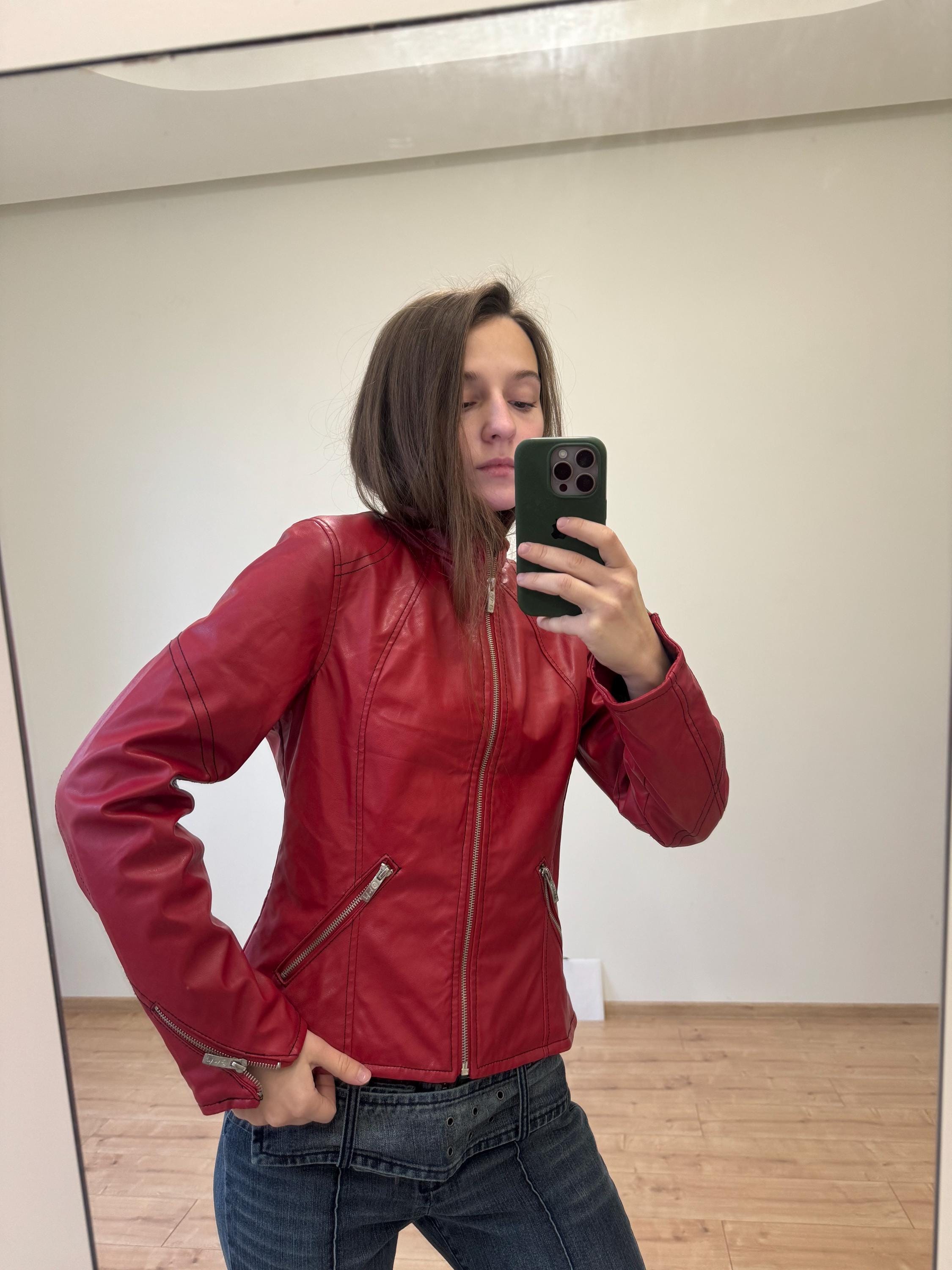 Red Biker Moto Jacket Faux Leather Motorcycle Jacket Quilted