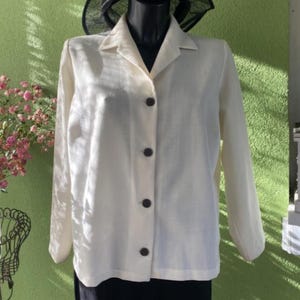 Vintage Beige Linen Blend Retro Blouse Size L