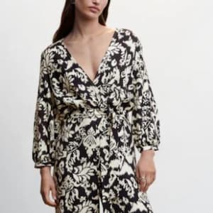 Mango Beige Geometric Print Floral Jumpsuit With Belt Size M
