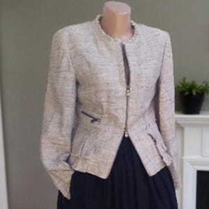 Nvsco Beige Tweed Collarless Jacket Size M