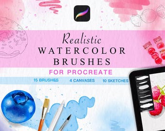 Conjunto de pincéis de aquarela realistas: 15 pincéis artísticos + telas e esboços bônus