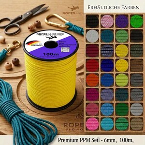 Corde tressée en polypropylène de 6 mm, vendue au mètre, 100 m, résistante aux intempéries, idéale pour l'extérieur, le bateau et le jardin ; parfaite pour le macramé et autres loisirs créatifs. Fabriquée en Allemagne.