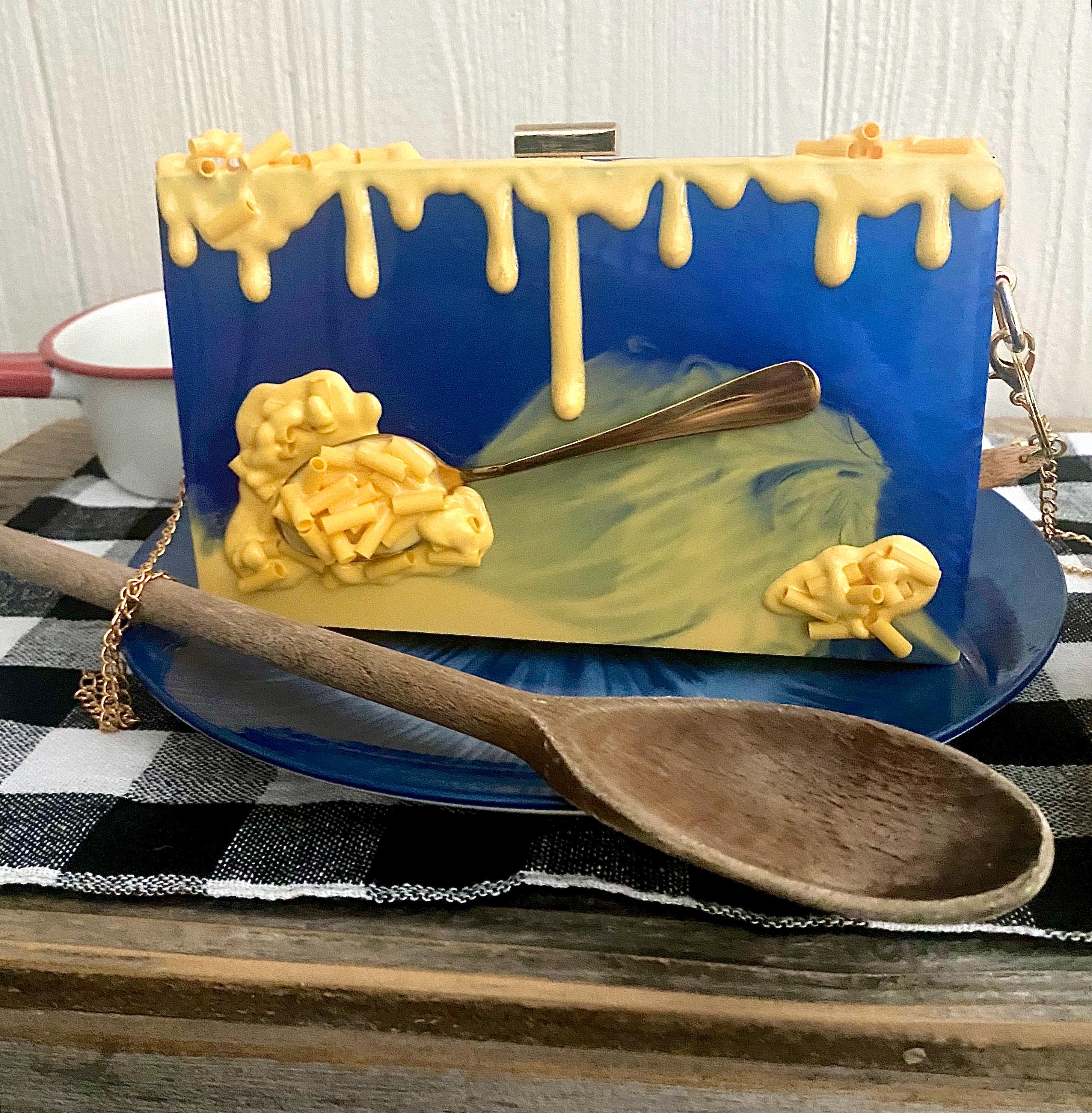 Macaroni and Cheese Resin Clutch Purse Fake Food Crossbody Bag