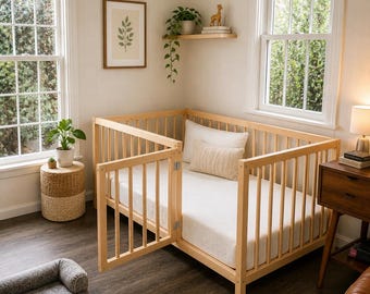 モンテッソーリ幼児用ベッド｜ベビーベッド、安全対策強化、フルサイズ子供用ベッド、柵と施錠可能なドア付きモンテッソーリフロアベッド
