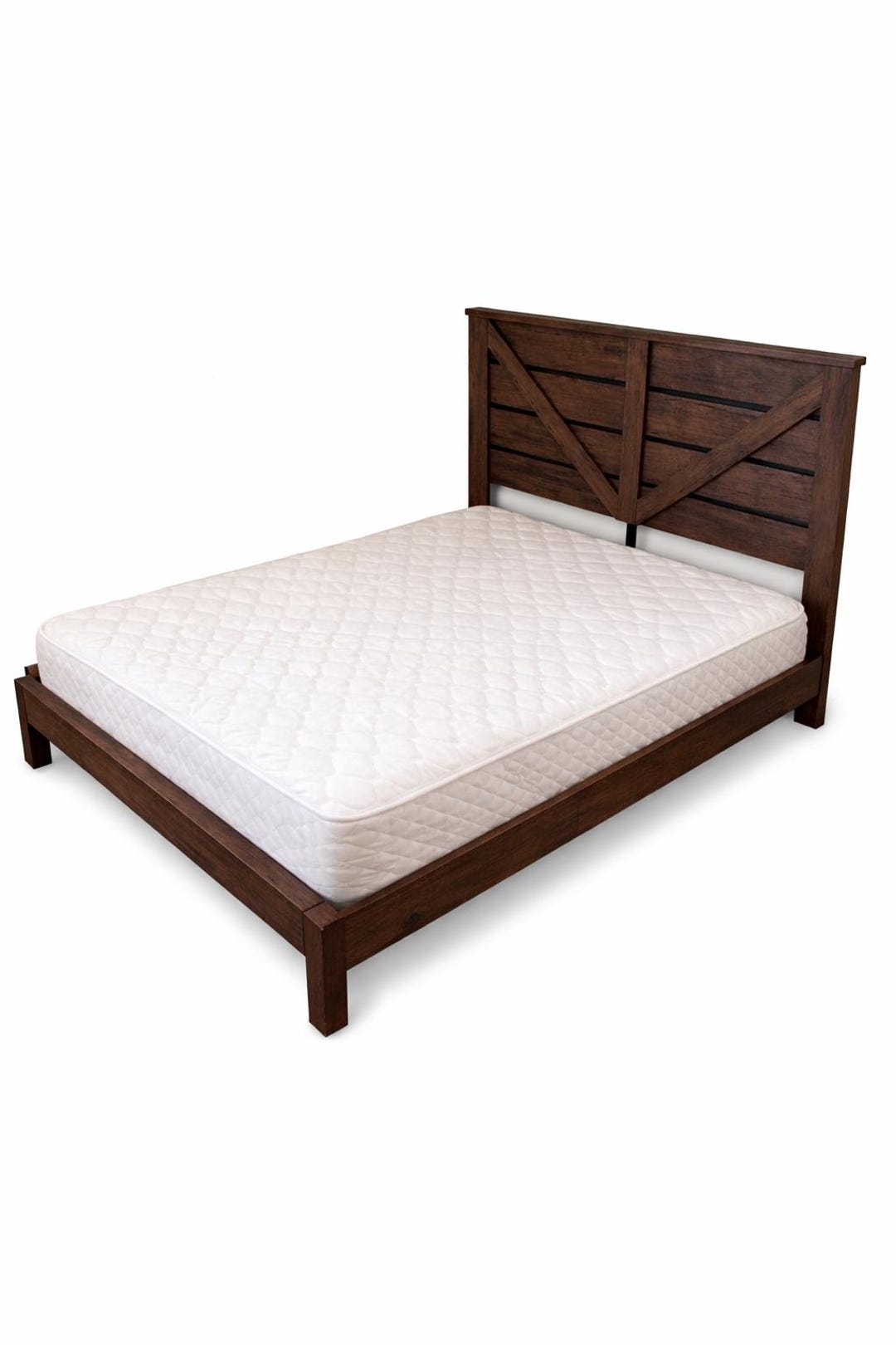 King Size Farmhouse Bed Frame Barn Door Headboard, Platform Bed Frame ...