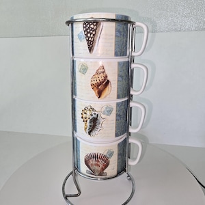 Stacking Sea Shell  Tea or Coffee Cups, Coastal kitchenware