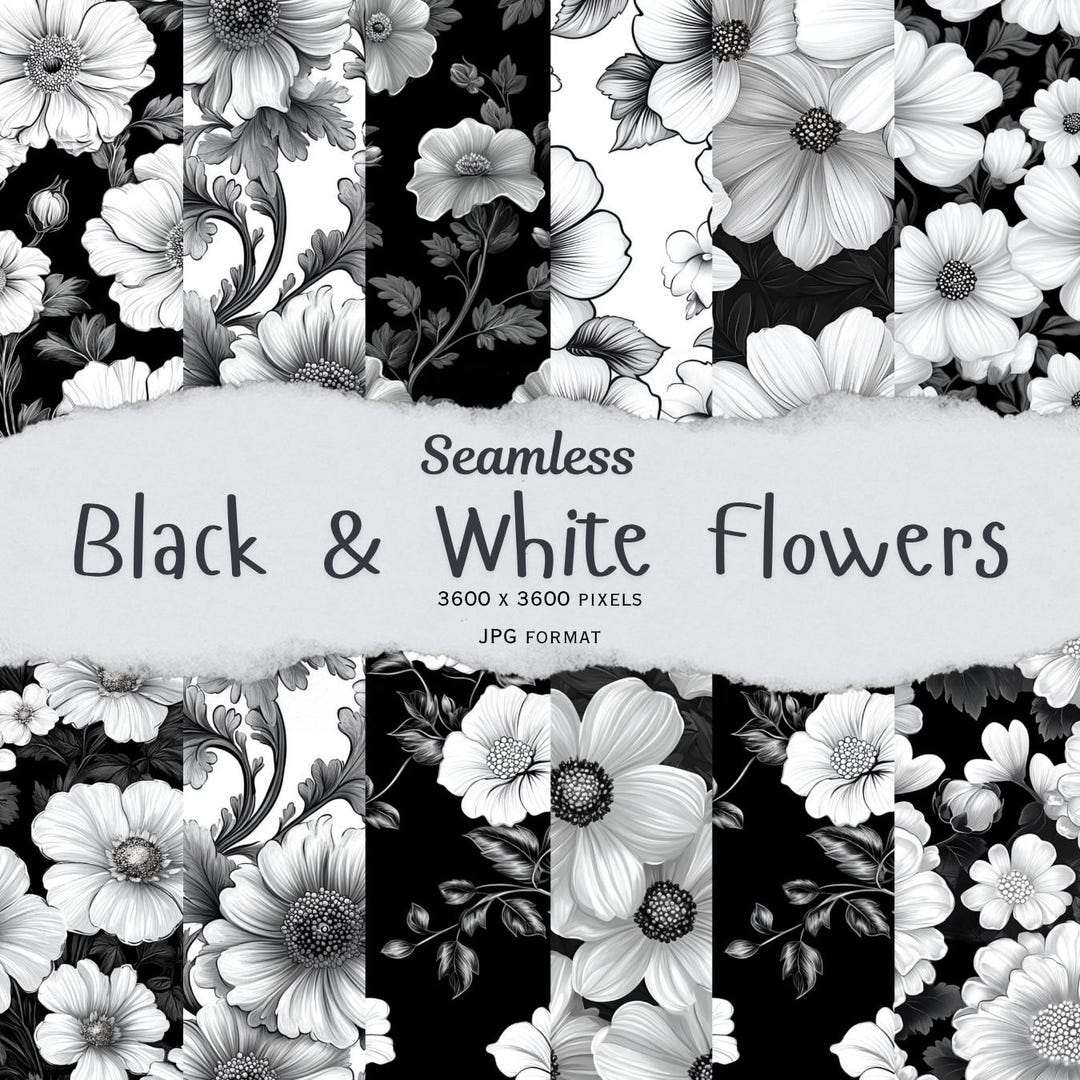 18 Seamless Black & White Floral Digital Paper – Instant Download - Etsy