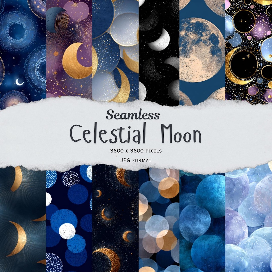 16 Seamless Celestial Moon Digital Paper | Seamless Lunar Backgrounds ...