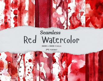 16 Seamless Red Watercolor Digital Paper –  Instant Download - Artistic Paint Textures JPG