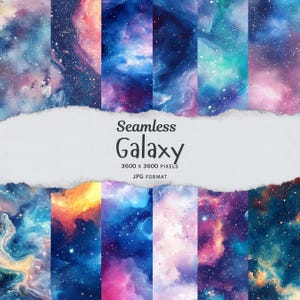 18 Seamless Galaxy Digital Paper – Cosmic Watercolor Star Backgrounds