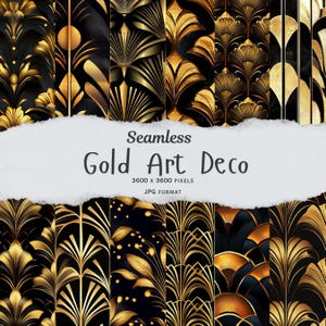 12 Seamless Gold Art Deco Digital Papers – Instant Download