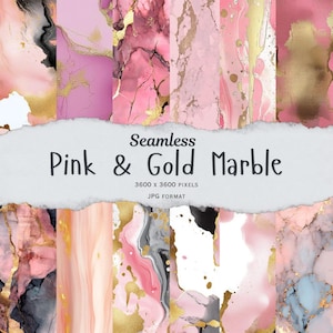 16 Seamless Pink & Gold Marble Textures - Instant Download - Elegant Digital Papers